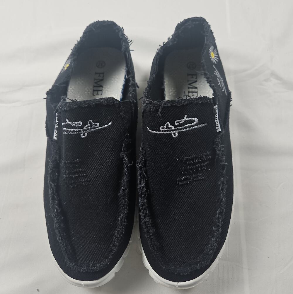 Fashion Women's Slip On Black Shoes- White Sole - Size 37 (European) Us 6.5/7
